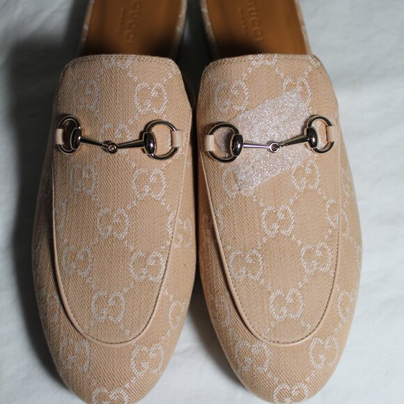 NWB Gucci GG Supreme Princetown Summer Denim Horsebit Flats Mules 40 782587 - Picture 2 of 5